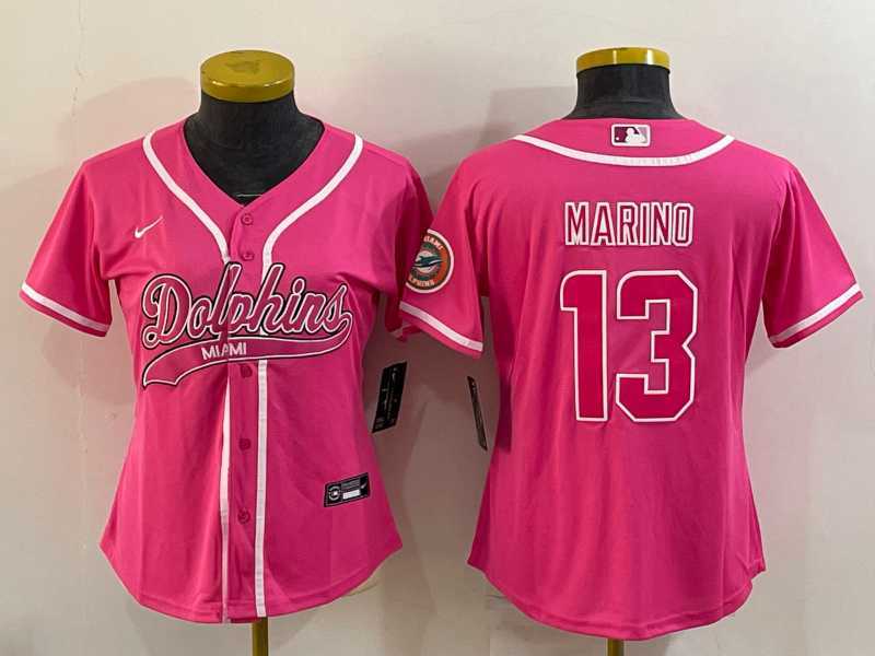 Women%27s Miami Dolphins #13 Dan Marino Pink With Patch Cool Base Stitched Baseball Jersey